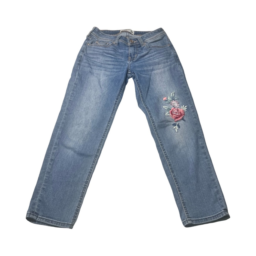 Abercrombie Kids Girls 9/10 High Rise Girlfriend‎ Embroidered Jeans Denim Floral
